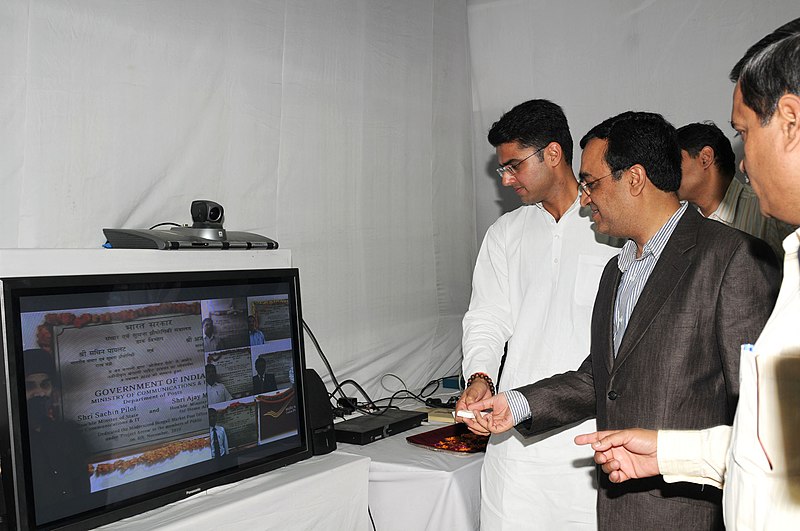 File:Sachin Pilot and the Minister of State for Home Affairs, Shri Ajay Maken dedicated to the public eight upgraded and modernized Post Offices of South Delhi Postal Circle under ‘Project Arrow’ through Video Conferencing.jpg