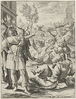 Saul wreekt zich op de priesters van Nob Triomf van het martelaarschap (serietitel) Triumphus Martyrum (serietitel), RP-P-1939-165.jpg