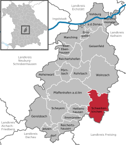 Läget för Schweitenkirchen i Landkreis Pfaffenhofen an der Ilm