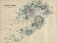 Map of Isles of ScillyZantman's Rock near left margin