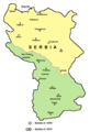 Lãnh thổ Serbia (vàng) và phần đất mà nước này chiếm được sau Chiến tranh Balkan lần thứ nhất.