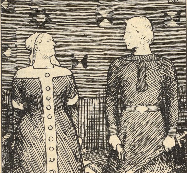 Olaf Tryggvason proposes marriage to Sigrid the Haughty, on condition she convert to Christianity. When Sigrid rejects this, Olaf strikes her with a g