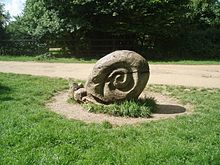 Snail sculpture at the entrance to Dinton Pastures Country Park Snail in stone - geograph.org.uk - 1314642.jpg