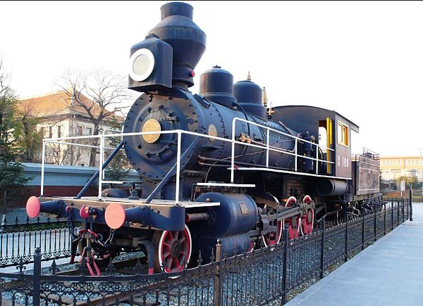 Russian class Kh (X) locomotive formerly of the Chinese Eastern Railway plinthed at Changchun. It was found buried, excavated, and restored in 2005.