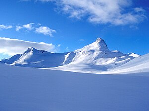 The Stetind from the east.  Left the pre-summit, which is 1985 m high