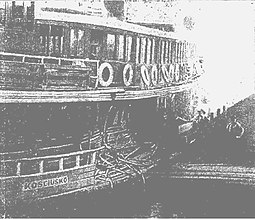 Kosciusko, after collision with Kulgoa, 10 June 1921 Sydney ferry KOSCIUSKO after collision with ferry KULGOA.jpg