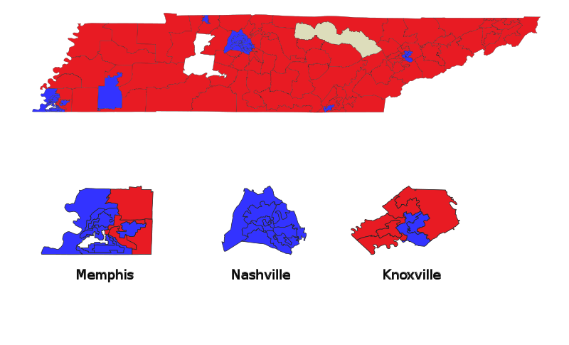 Composition of the Tennessee House of Representatives as of June 2022   Republican control   Democratic control   Vacant seat