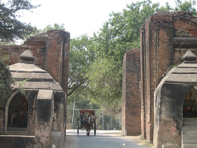 The Tharabha Gate at Bagan (Pagan), the only remaining section of the old walls. The main walls are dated to c. 1020 and the earliest pieces of the wa