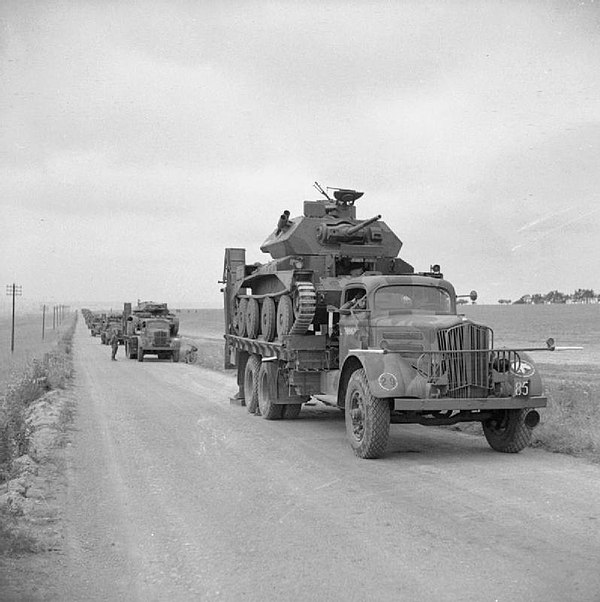 Divisional tank transporters, moving Cruiser Mk IVs, July 1941