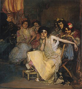 222 Gonzalo Bilbao Martínez (1860-1938) The slave (interior with prostitutes) label QS:Lit,"La esclava (La schiava)" label QS:Len,"The slave (interior with prostitutes)" 1904 Purchase of the Museum, 6th Venice Biennale, 1905