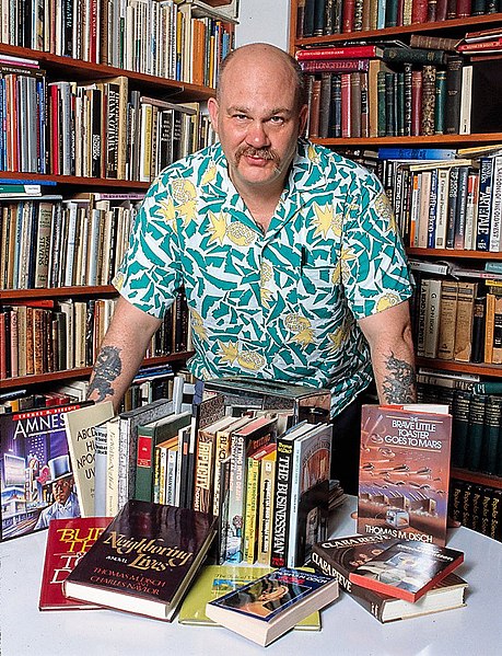Disch with his books in 1988