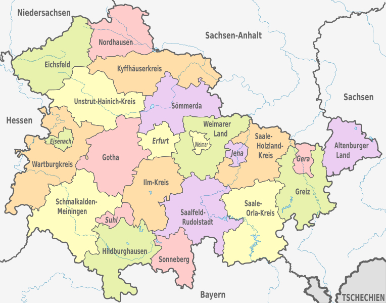 Datei:Thuringia, administrative divisions - de - colored.svg