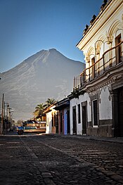 Town Street, Lake Atitlán, Guatemala with Volcano