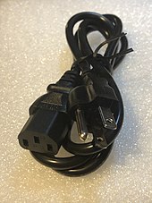 North American power cord with IEC 60320 C13 appliance connector and NEMA 5-15 wall plug. U.S. power cord IEC 320.agr.jpg