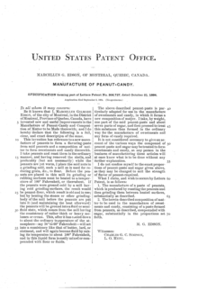 Patent for peanut butter US306727 Manufacture of Peanut Candy.png