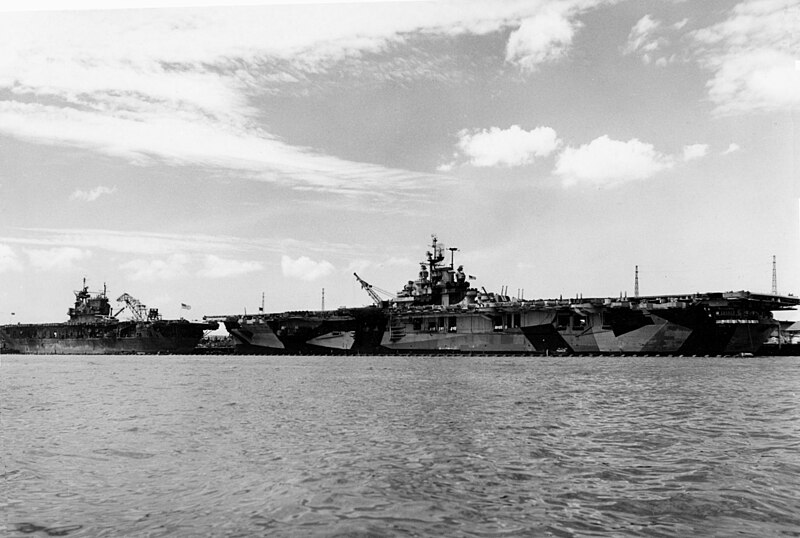 File:USS Enterprise (CV-6) and USS Intrepid (CV-11) in port 1944.jpeg