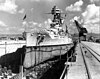 The Nevada in drydock sometime in 1935; note the triple gun turret.