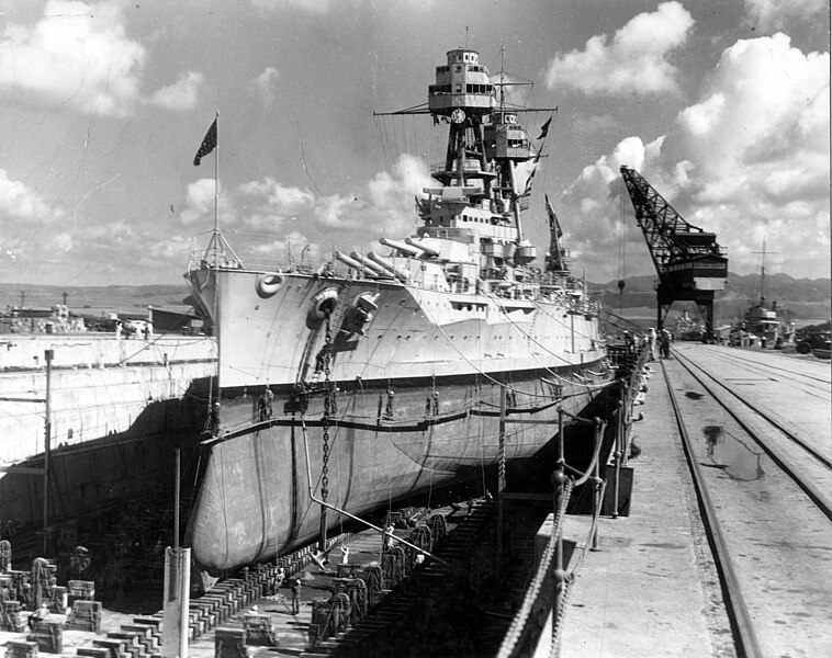 File:USS Nevada (BB-36) in drydock.jpg