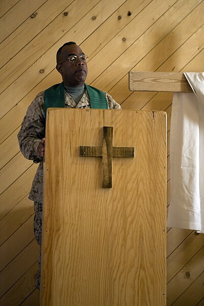 File:US Navy 070715-M-7772K-024 Harry W. Griffith, attached to Regimental Combat Team (RCT) 2, gives a sermon during a praise and worship service.jpg