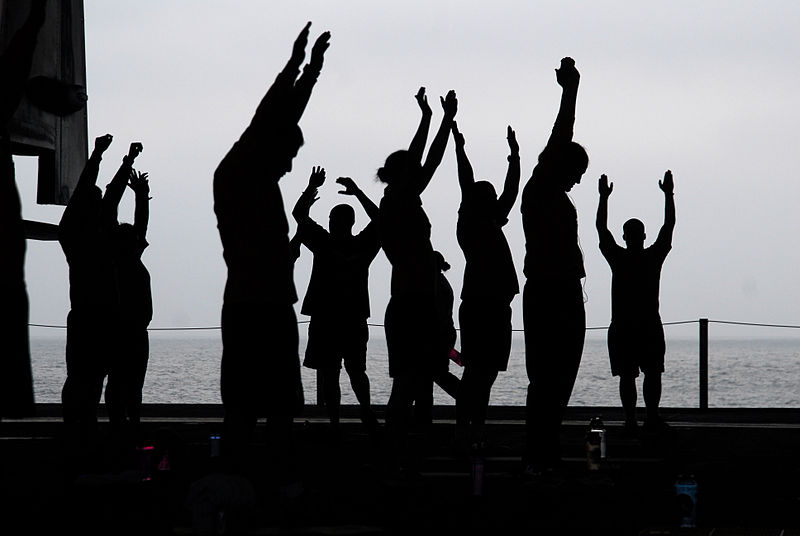 File:US Navy 110704-N-GL340-207 Sailors participate in physical training in the hangar bay of the aircraft carrier USS Ronald Reagan (CVN 76).jpg