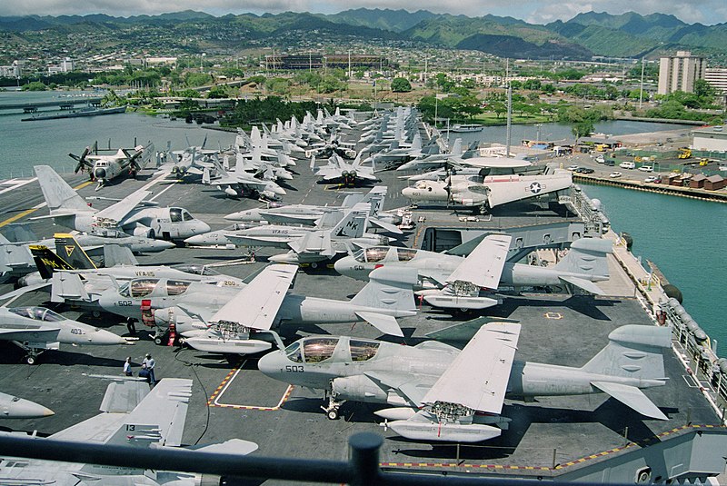 File:View from pri-fly (Primary Flight Control), looking forward on the flight deck of the nuclear-powered aircraft carrier USS ABRAHAM LINCOLN (CVN 72). Aircraft on deck include F-A-18C - DPLA - f28155d60a66daebf60e3701f6e2d2d2.jpeg