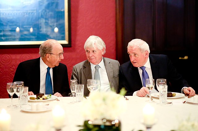 George J. Mitchell, Pat Doherty and Bertie Ahern (from left to right) in 2018