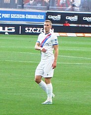 Gutkovskis playing for Rakow Czestochowa in 2021 Vladislavs Gutkovskis (cropped).jpg