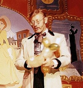 Wally Boag constructing one of his signature "Boagaloons" at the Golden Horseshoe Revue in the early 1970s.