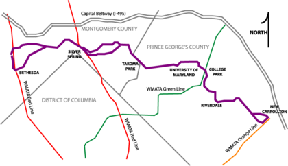 Proposed route of the Purple Line Washington Purple Line.png