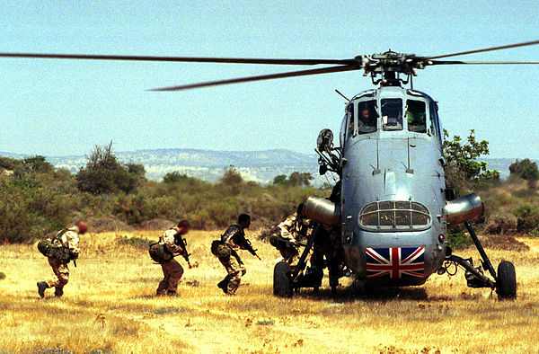 Troops embarking on a Westland Wessex during a training exercise