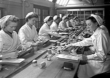 Production line with women workers at Wright's Biscuits c.1940s Women at Work - Wrights Biscuits.jpg