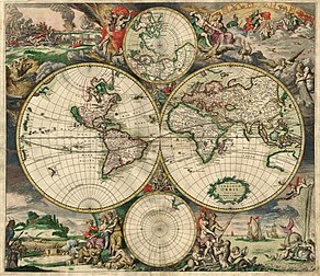 Une ancienne carte du monde, réalisée en 1689 à Amsterdam. (définition réelle 4 560 × 3 936*)