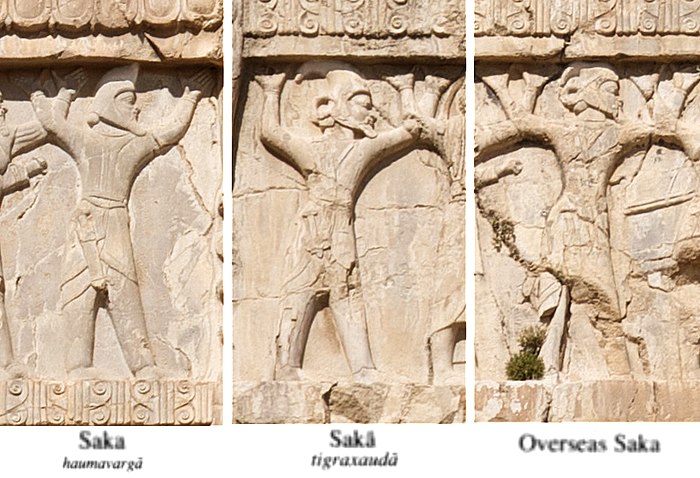Scythian-Saka warriors depicted on the tomb of Xerxes I.