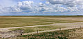 Zicht vanuit de uitkijktoren over zomerpolders, drinkdobben en kwelders. Locatie, Noarderleech.