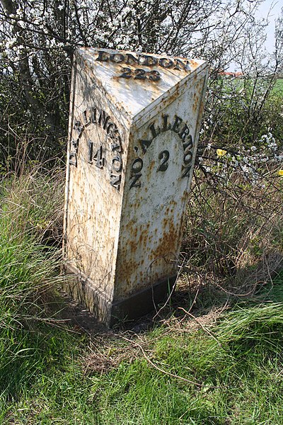 File:'Northallerton 2' milepost beside A167 near Greystone Crook (geograph 5416083).jpg