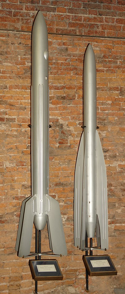Rocket 09 (left) and 10 (GIRD-09 and GIRD-X). Museum of Cosmonautics and Rocket Technology; St. Petersburg.