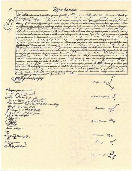 Instrument of treaty between seven principal chiefs of the Chippewa (Ojibwe) Nation and the United Kingdom of Great Britain for the Island of St. Joseph dated 30 June 1798.