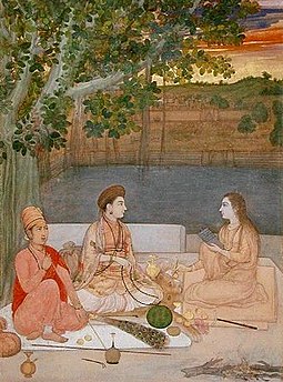 17th century Hindu female Nath yogis. The earliest records mentioning female Nath yogis (or yogini) trace to 11th century. 17th century Hindu female Nath yogi painting.jpg