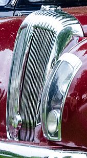 Detail of headlight enclosure and radiator grille 1949 Daimler DE 36 'Green Goddess' light and grille.jpg
