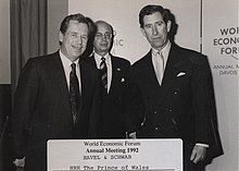 Вацлав Гавел, Клаус Шваб и принц Уэльский Чарльз на Всемирном экономическом форуме, 1992 год