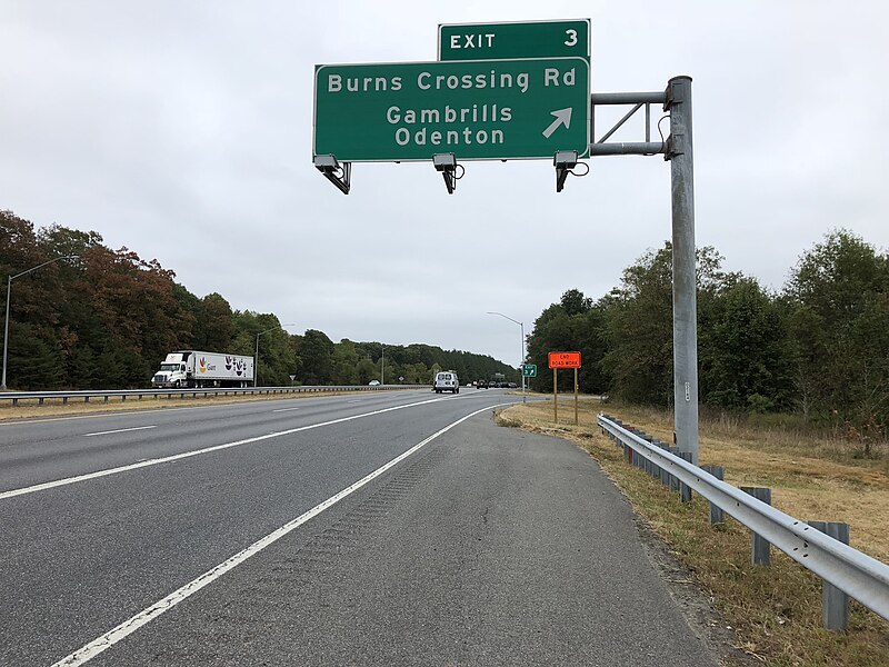 File:2019-10-03 10 15 31 View east along Maryland State Route 32 (Patuxent Freeway) at Exit 3 (Burns Crossing Road, Gambrills, Odenton) on the edge of Gambrills and Odenton in Anne Arundel County, Maryland.jpg