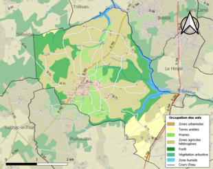 Barevná mapa znázorňující využití půdy.