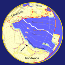 Vroeg-Perm (±290 Ma).[1] Cimmeria zit nog vast aan Gondwana.