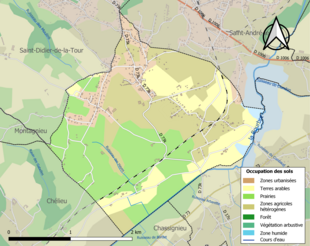 Barevná mapa znázorňující využití půdy.