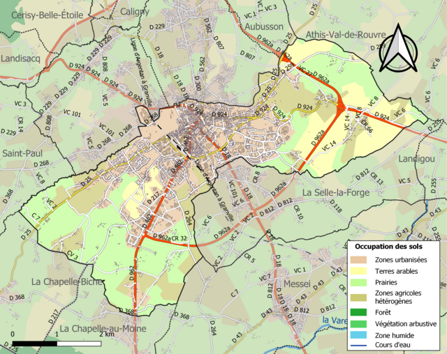 Carte en couleurs présentant l'occupation des sols.