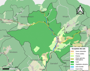 Carte des infrastructures et de l'occupation des sols de la commune en 2018 (CLC).