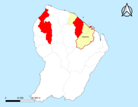 Posizione dell'area di attrazione di Cayenne nel dipartimento della Guyana.