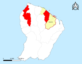 Amplasarea zonei de atracție Cayenne în departamentul Guyana.