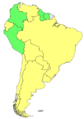 Pays d'Amérique du Sud qui reconnaissent le Kosovo (en vert).