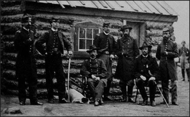 Ames (seated, center) and his staff during the American Civil War